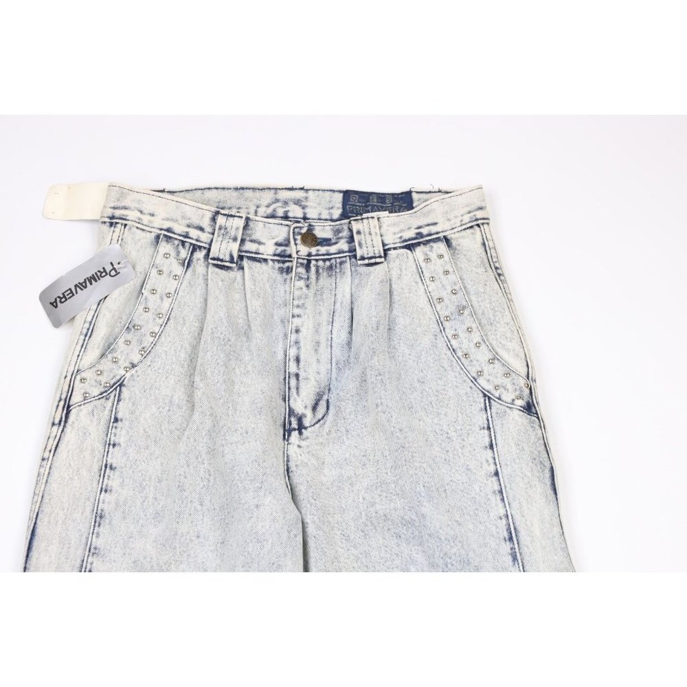 NOS Vintage 80s Streetwear Mens 30x36 Pleated Studded Tapered Leg Denim Jeans - Picture 2 of 14